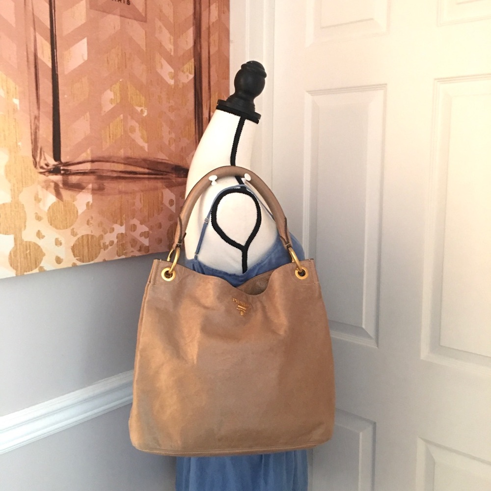 Authentic Prada brown leather shoulder bag